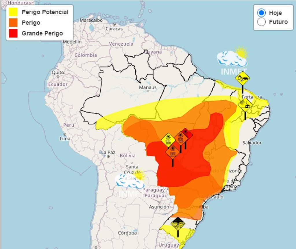 Alerta de onda de calor e baixa umidade no Brasil segundo o Inmet